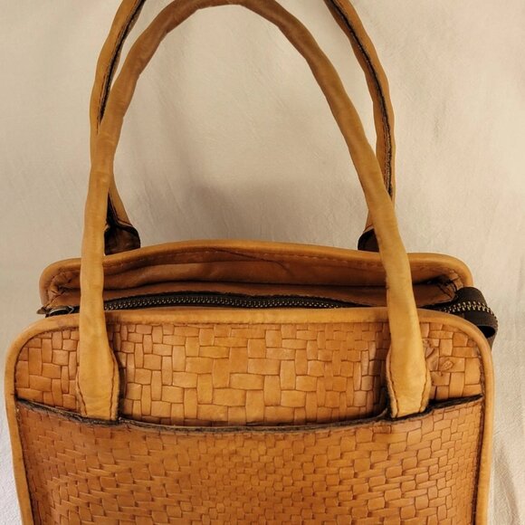 VNTG PATRICIA NASH, Woven Leather, Satchel, Cognac, Brown, Top Handle - Picture 7 of 16